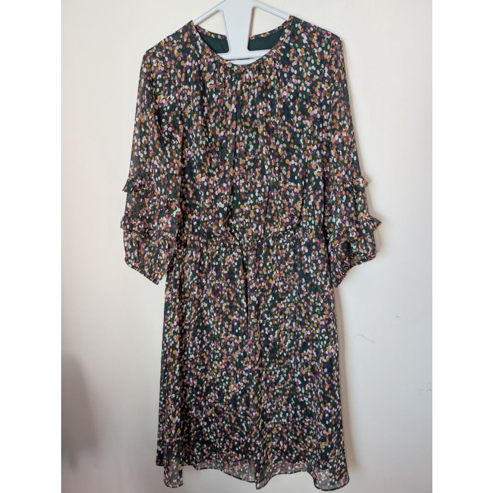 LONDON TIMES Petite Green Multi Color Long Sleeve Dress 8P